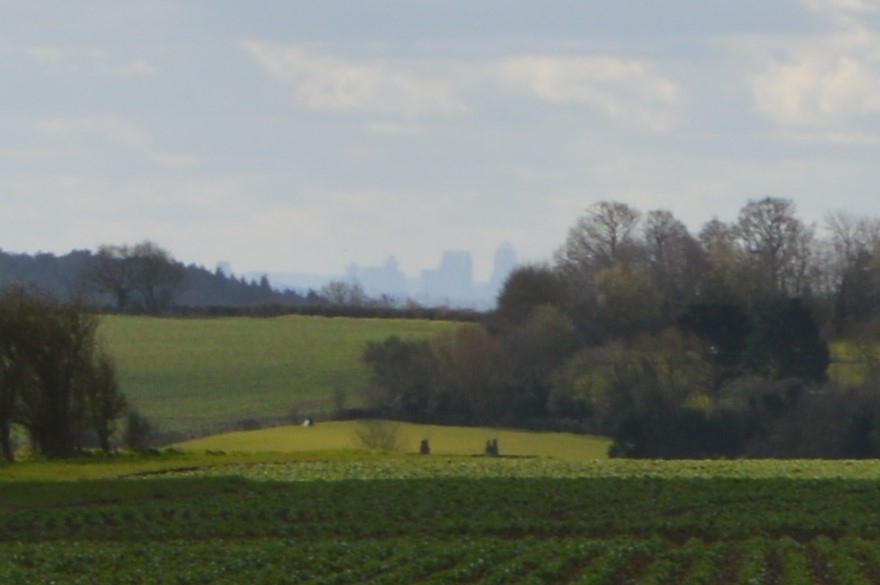On a clear day from the vantage point of Tylers Wood, a view can be had almost directly due South nearly 24 miles into the heart of London, past Cheshunt and Enfield with the distinctive silhouette of the Canary Wharf building